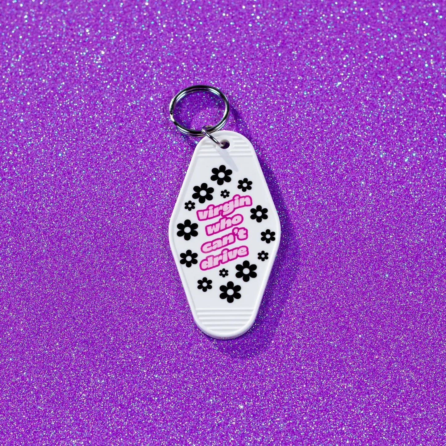 Virgin who Can't Drive Motel Keychain
