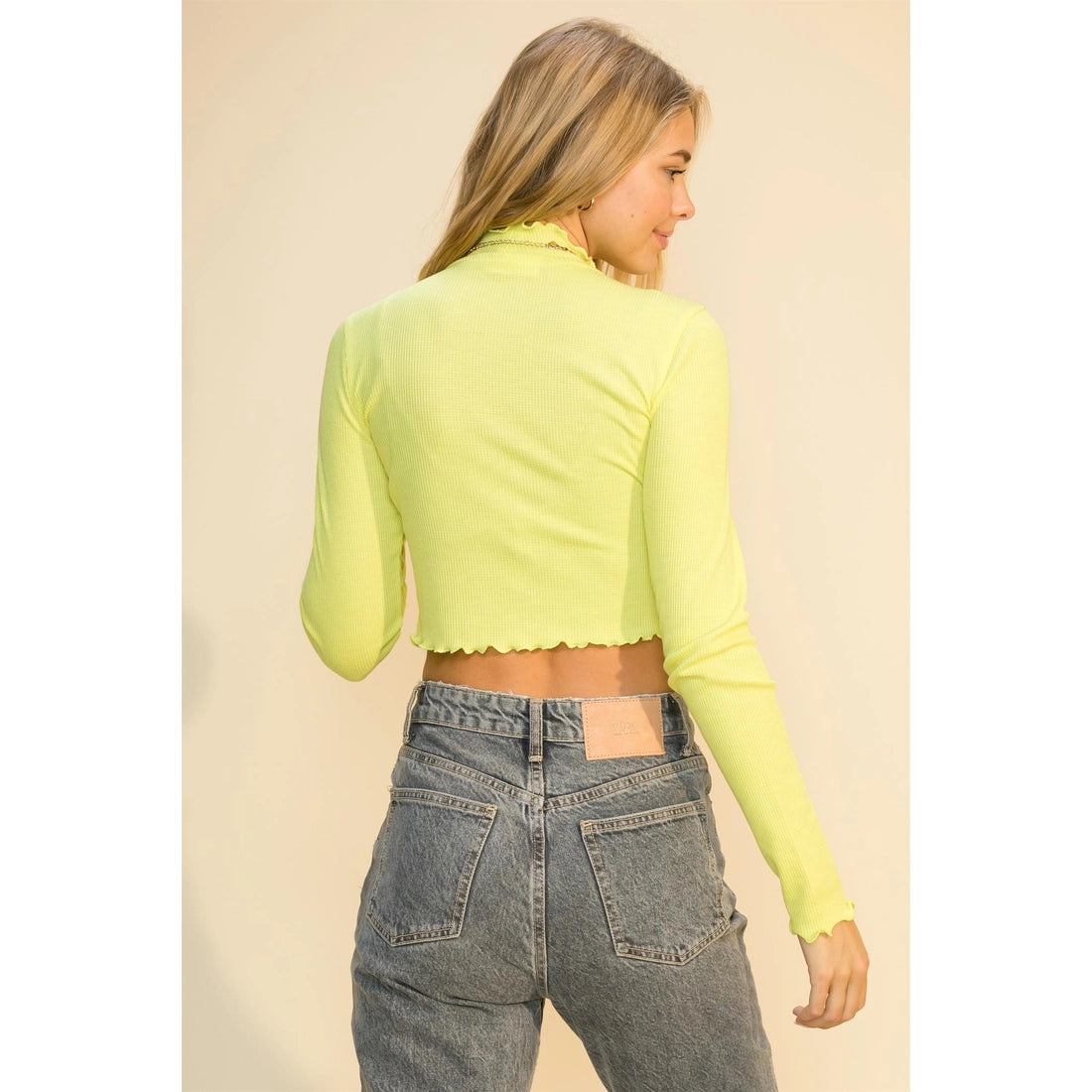 Long Sleeve Waffle Crop Top