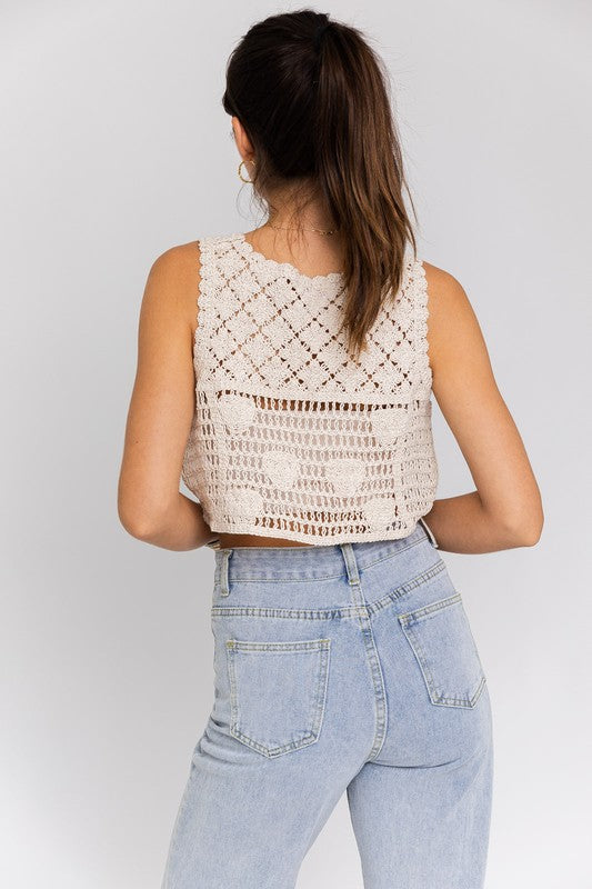 Crochet Sleeveless Embroidered Sunflower Top