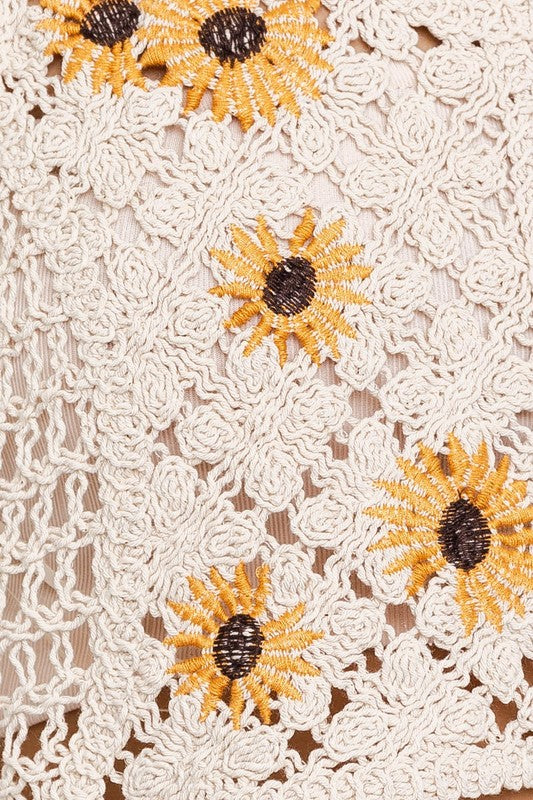Crochet Sleeveless Embroidered Sunflower Top