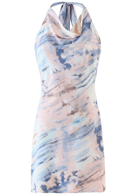 Satin Halter Marble Dress