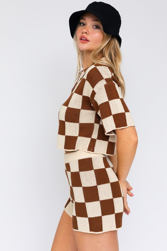 Checkered Knit Shorts