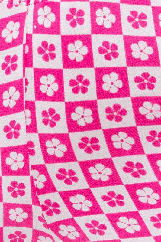 Flared Fucsia Checkered Flower Pants