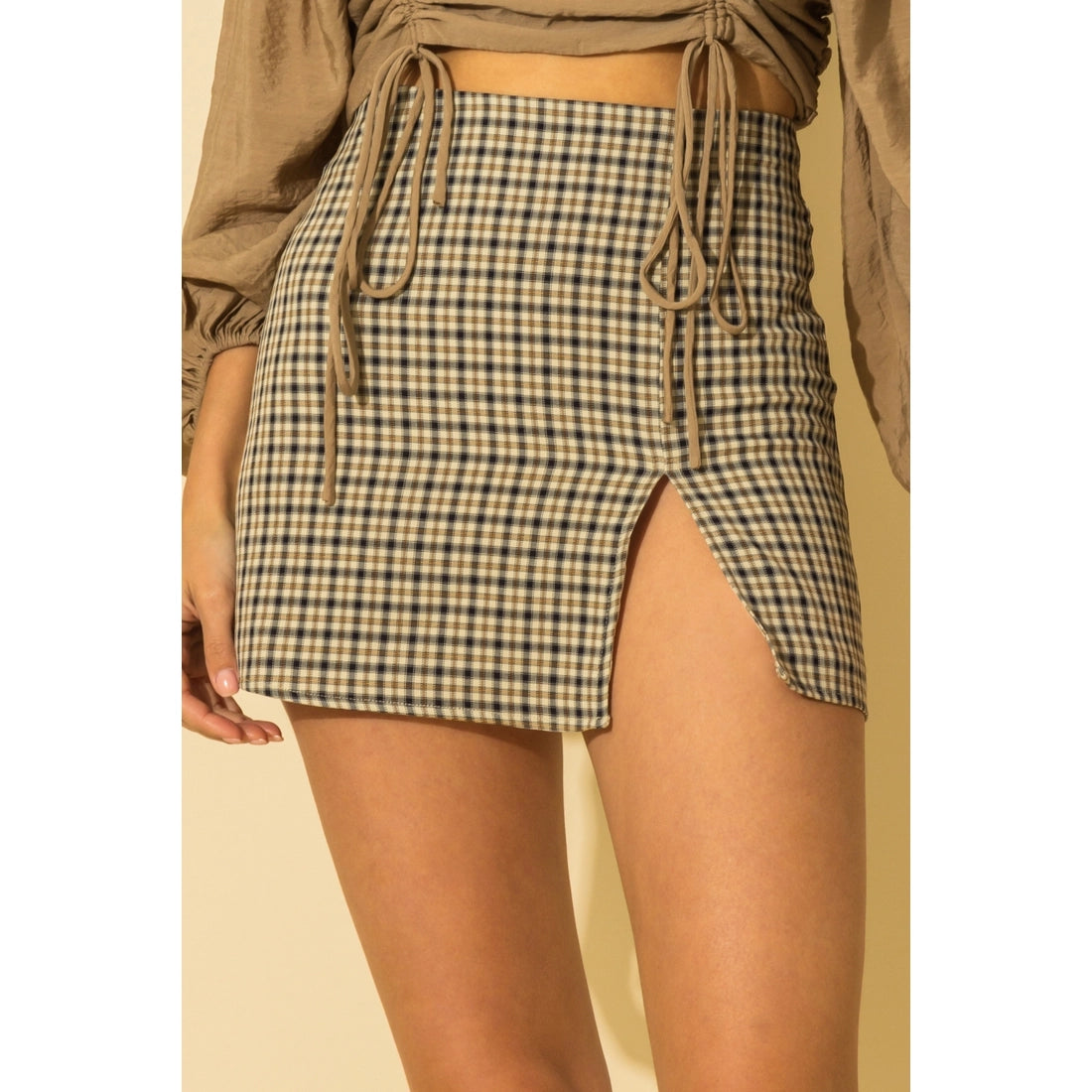 Plaid Slit Mini Skirt