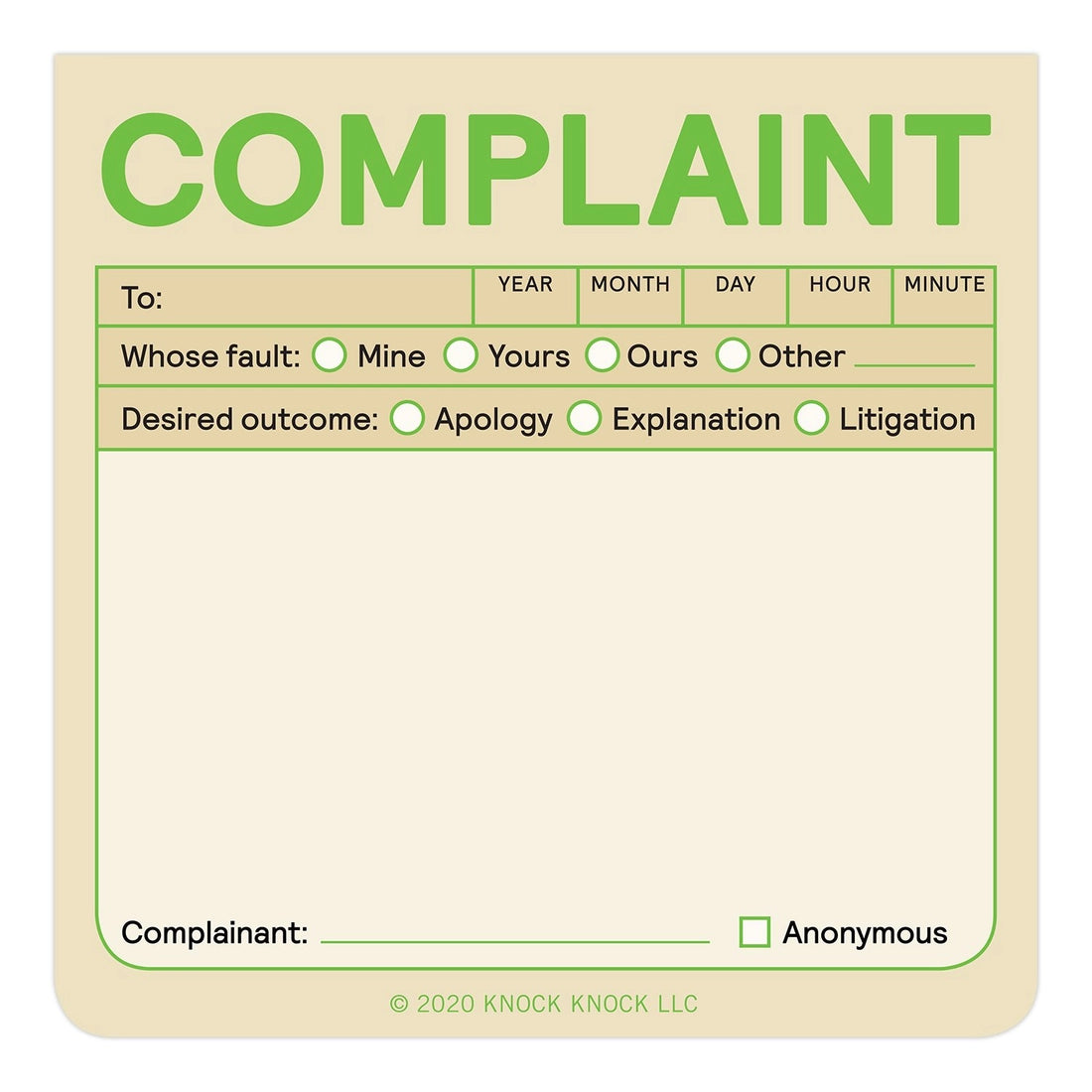 Complaint Sticky Note