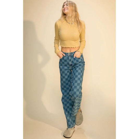 Long Sleeve Waffle Crop Top