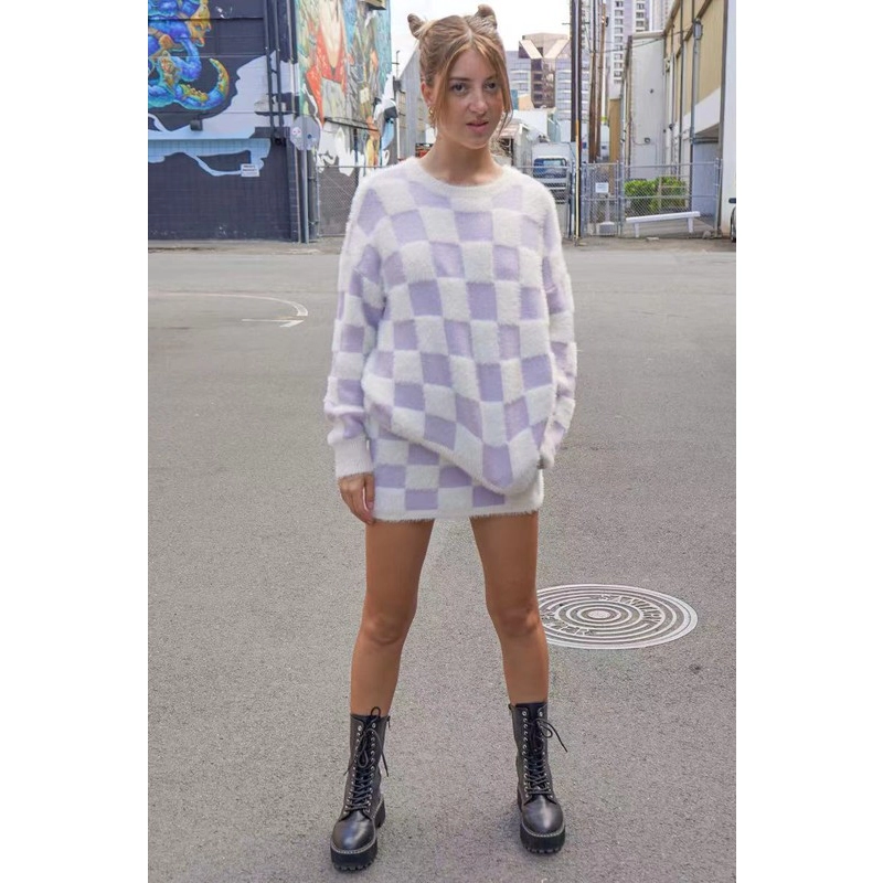 Fuzzy Checkered Sweater