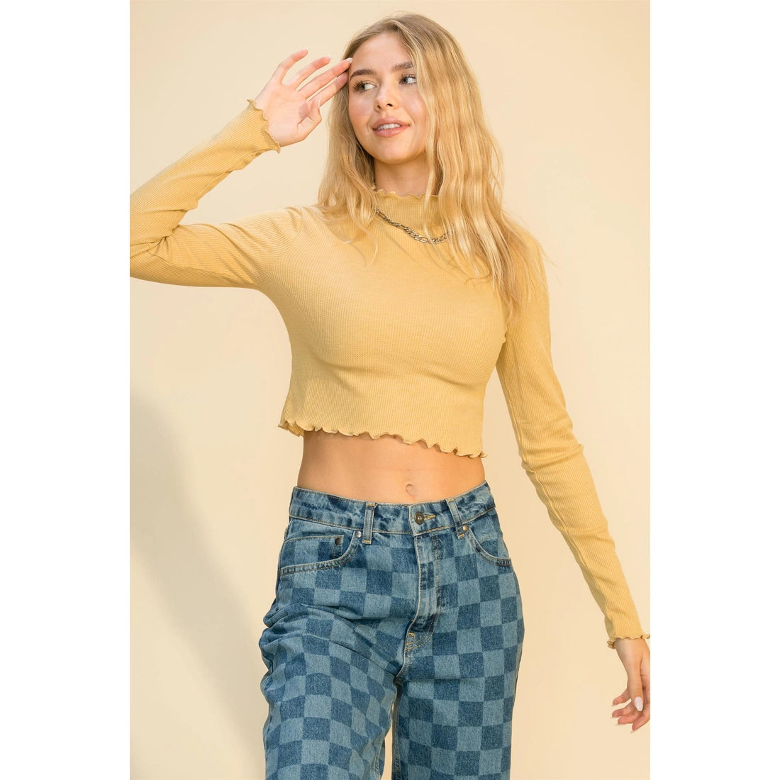 Long Sleeve Waffle Crop Top