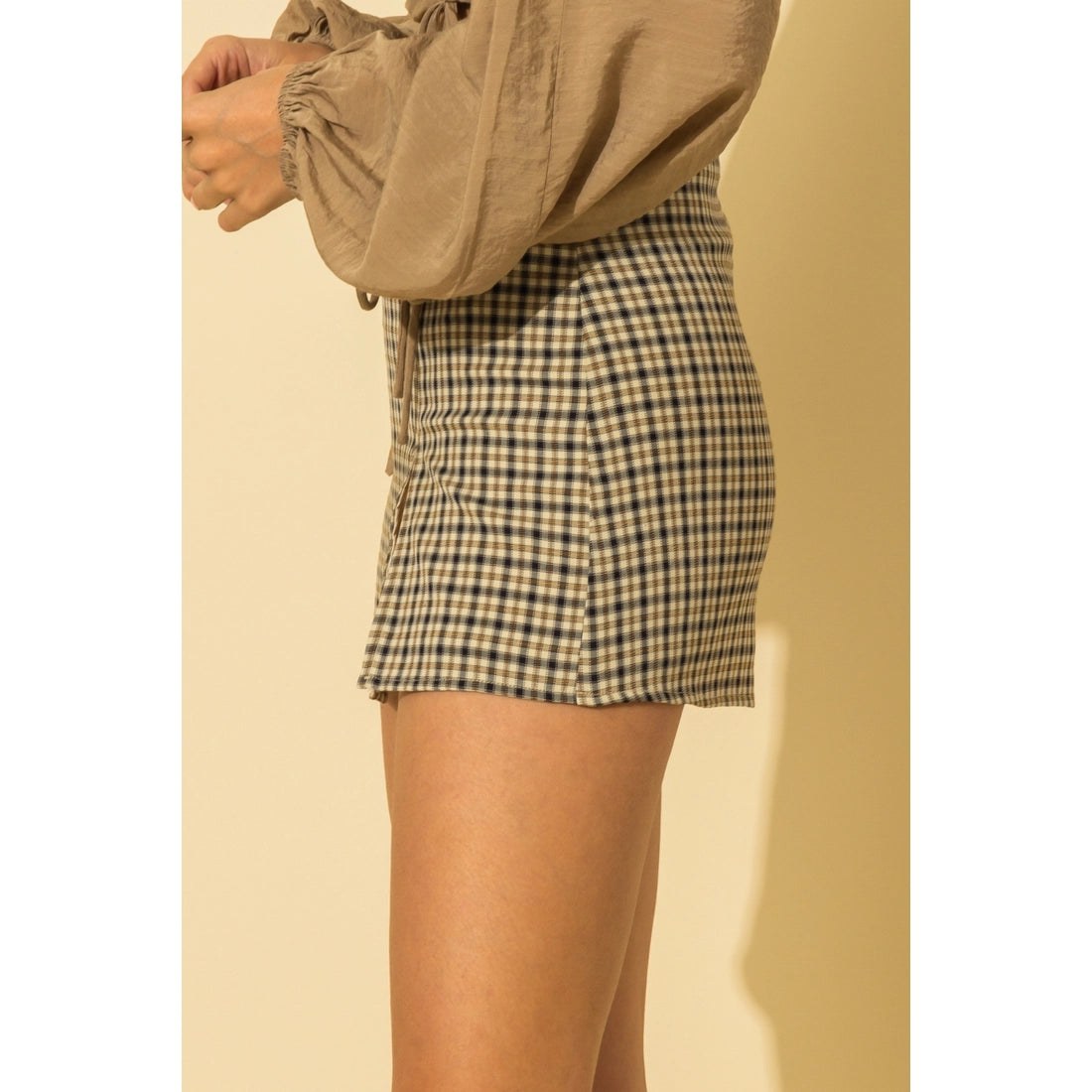 Plaid Slit Mini Skirt