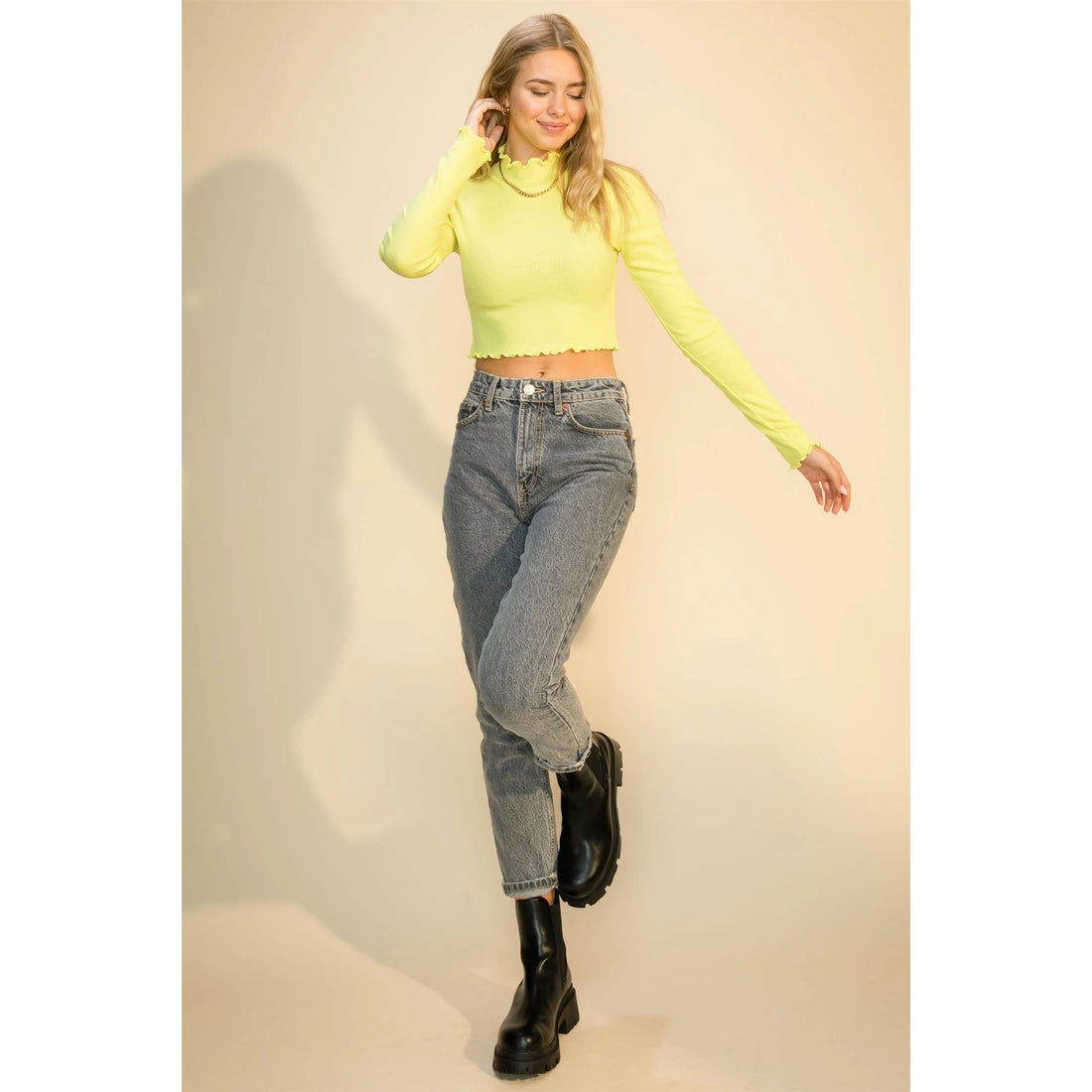 Long Sleeve Waffle Crop Top