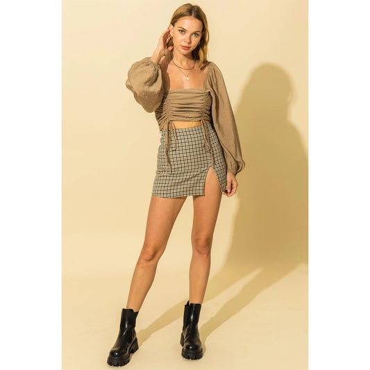 Plaid Slit Mini Skirt