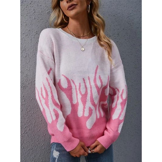 Flame Pullover Sweater - White/Pink