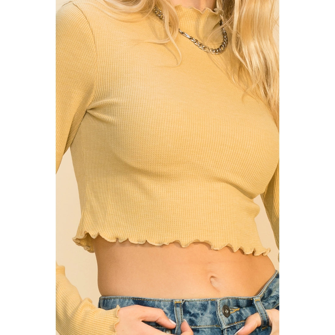 Long Sleeve Waffle Crop Top