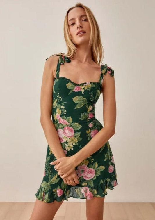 Floral Tie Strap Mini Dress