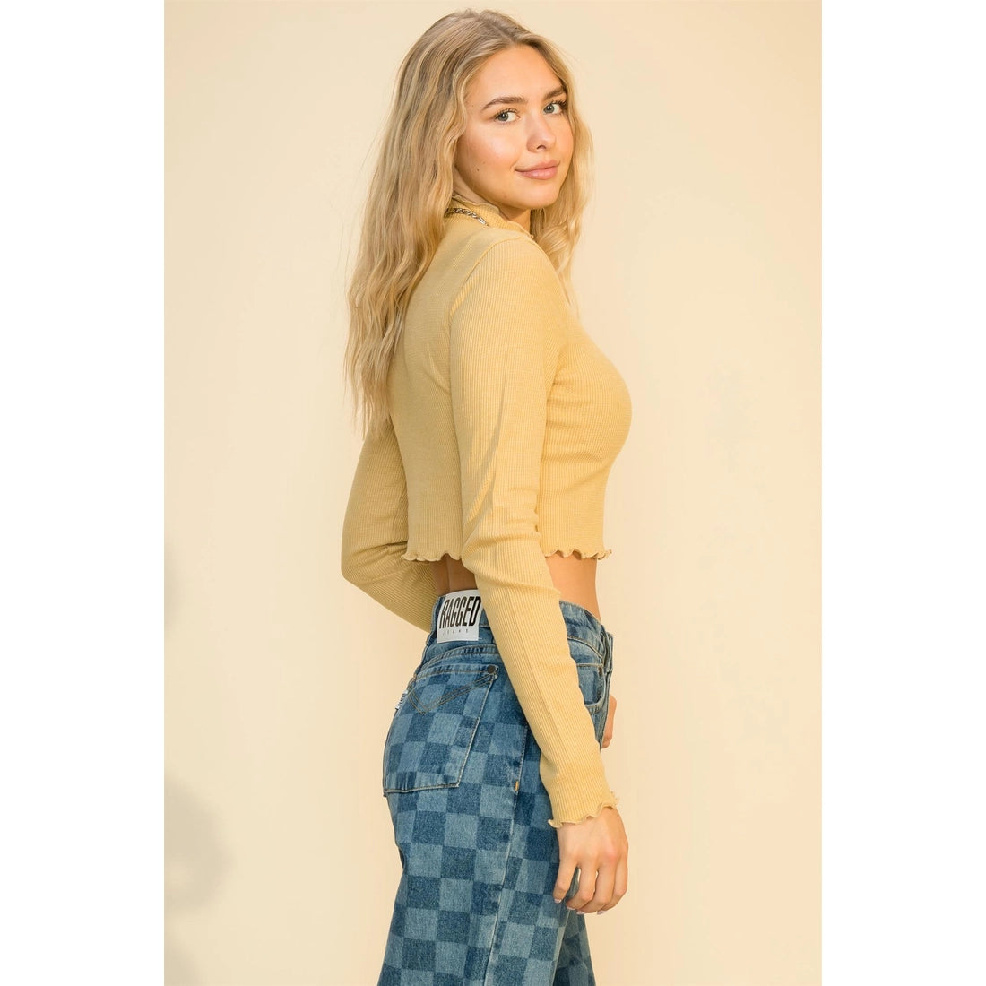 Long Sleeve Waffle Crop Top