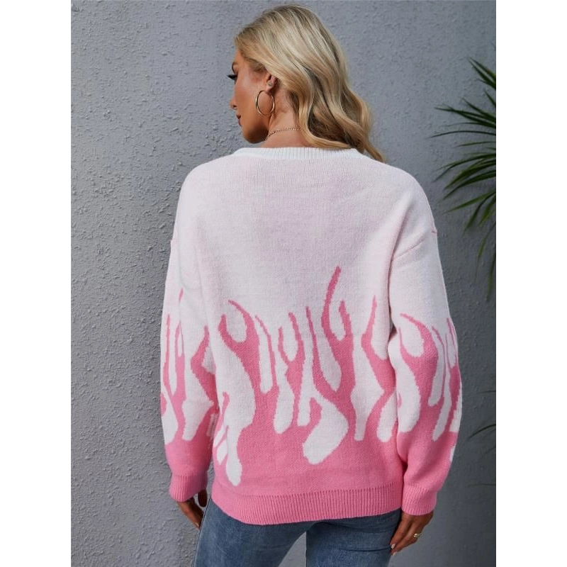 Flame Pullover Sweater - White/Pink