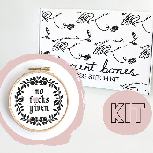 Modern Cross Stitch Kit – No F*cks Given Floral Border Cross Stitch Pattern