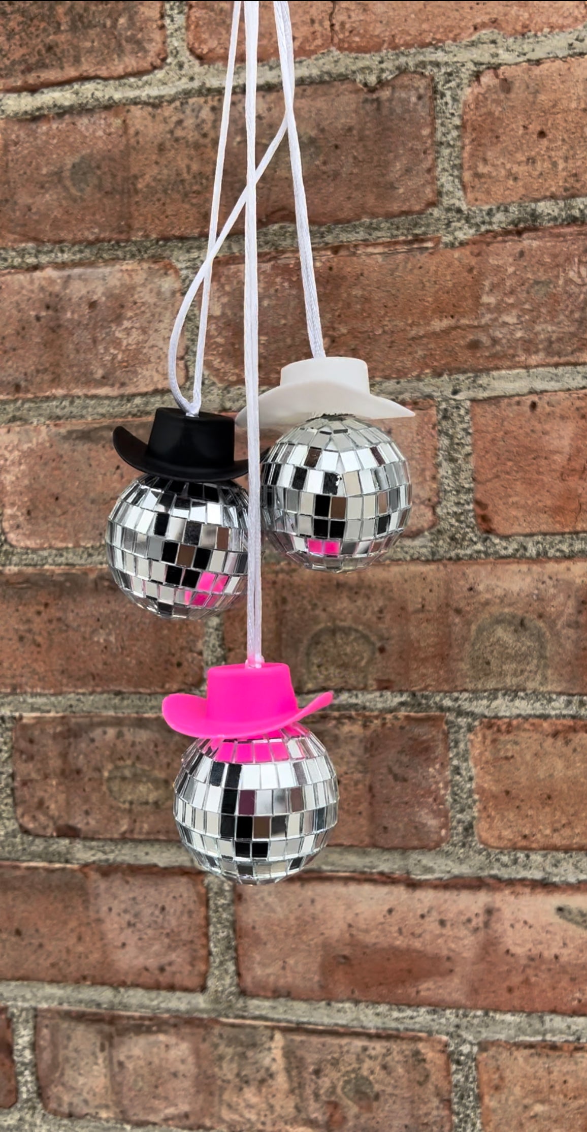 Pink Cowgirl Hat Disco Ball Car Hanging Rear View Mirror Accessory