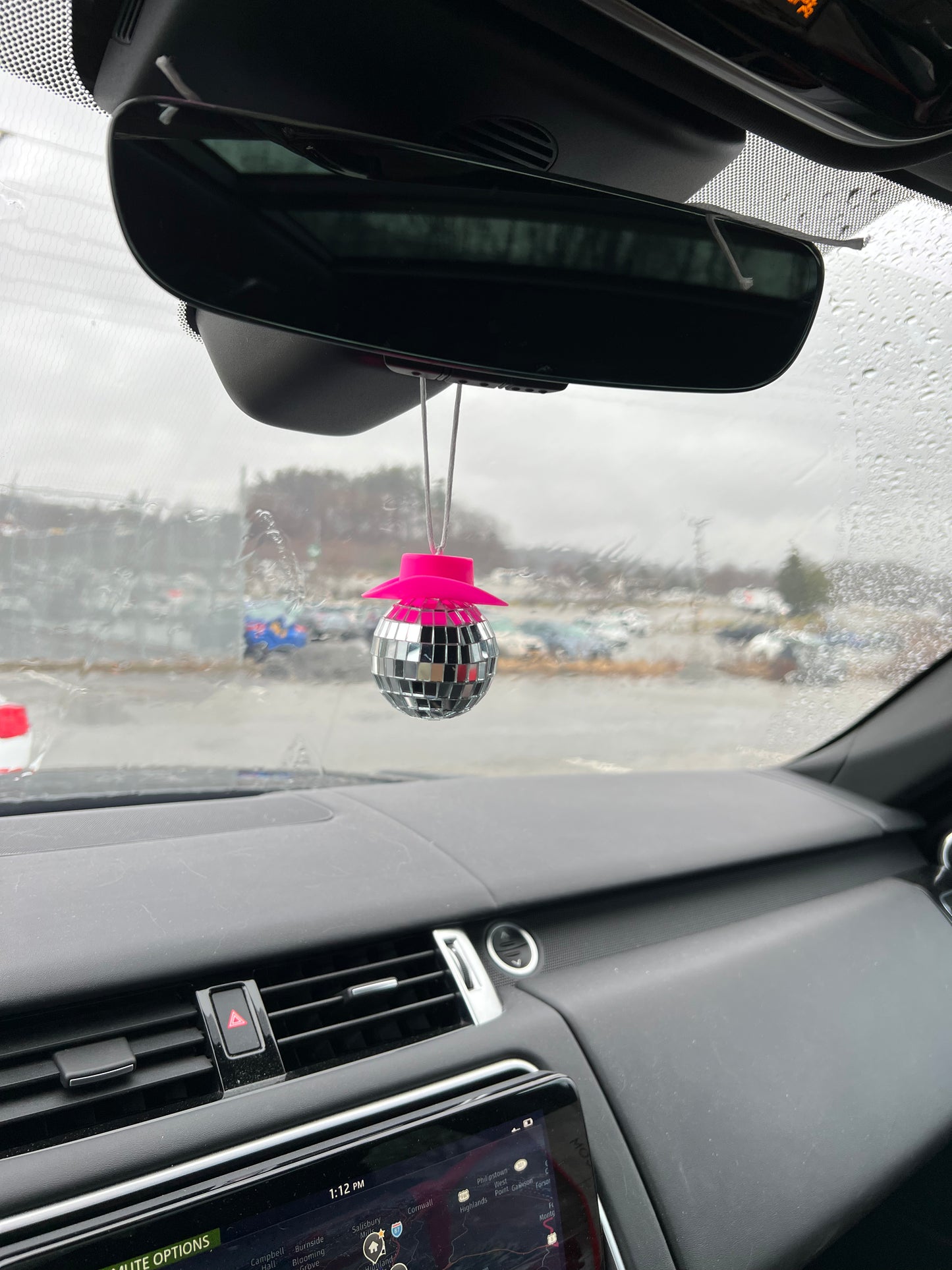 Disco Ball Cowboy Hat Rearview Mirror Car Charm