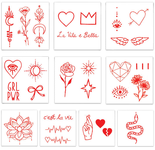 Red Ink Temporary Tattoo Pack