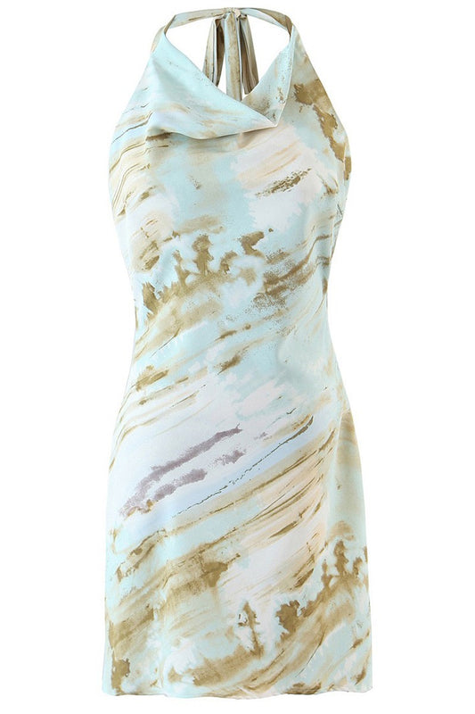 Satin Halter Marble Dress