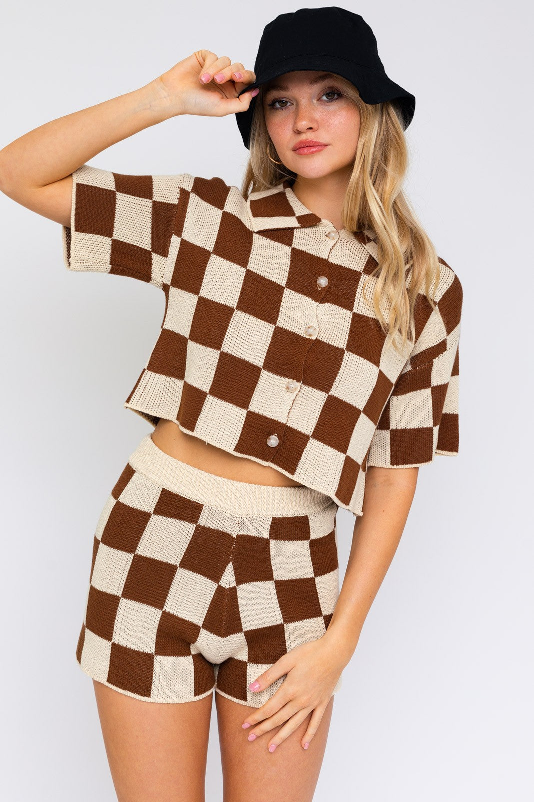 Checkered Knit Shorts