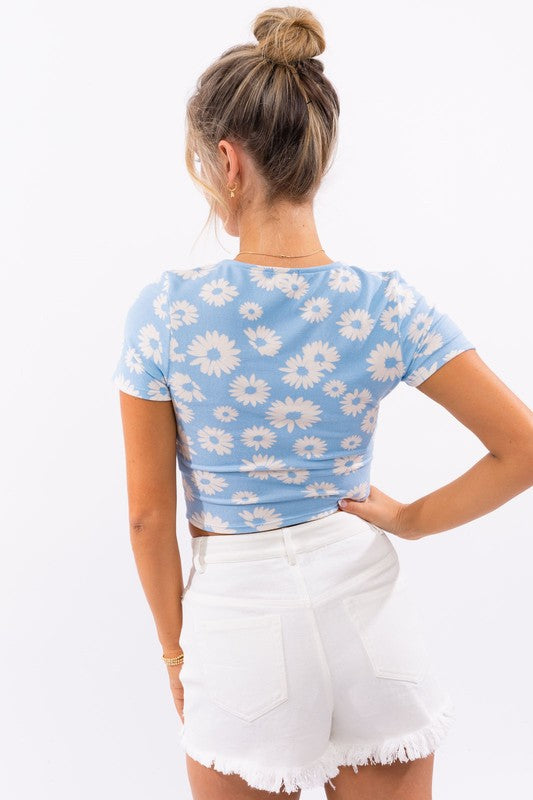 Blue Daisy Floral Crop Top