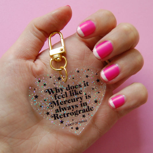 Mercury in Retrograde Glitter Heart Keychain