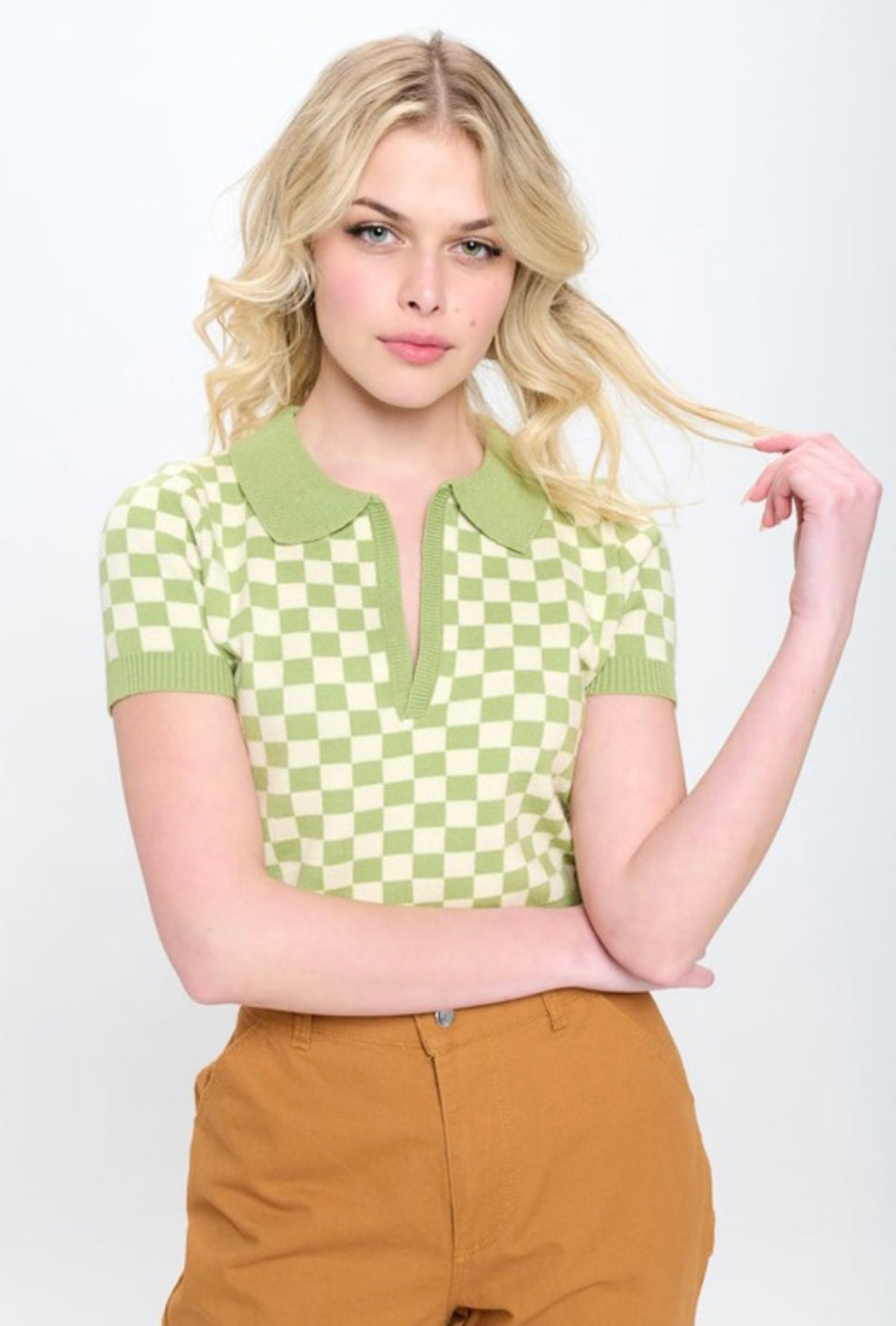 Checkered V-Neck Crop Top