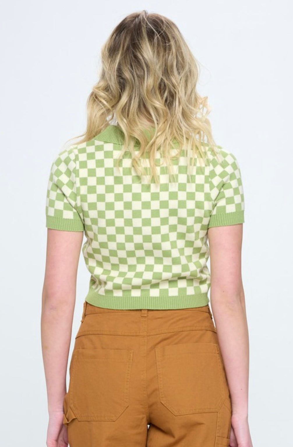 Checkered V-Neck Crop Top