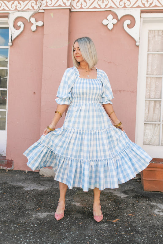 Gingham Puff Sleeve Dress