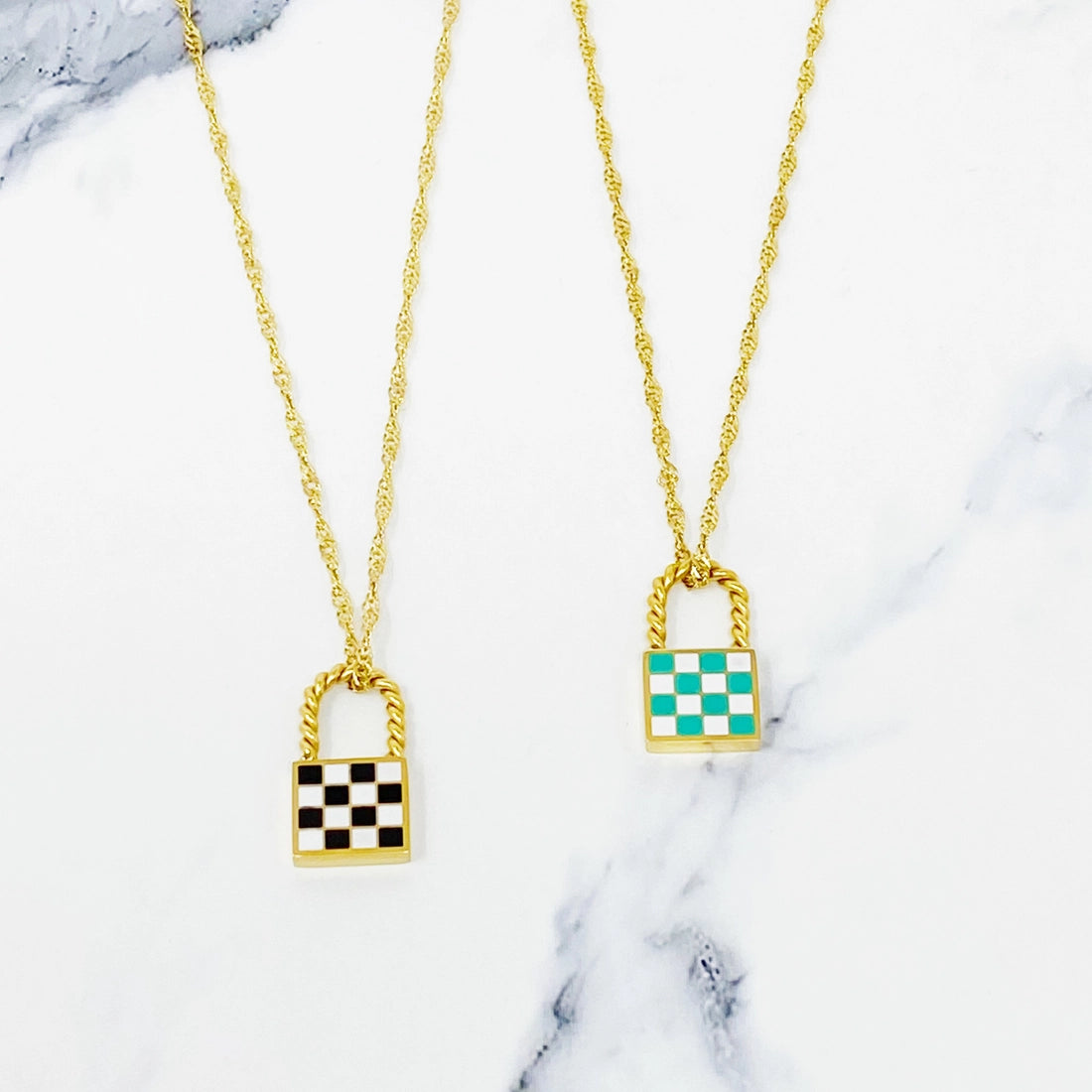 Checkered Locket Necklace