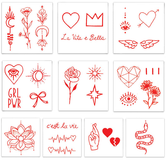 Red Ink Temporary Tattoo Pack